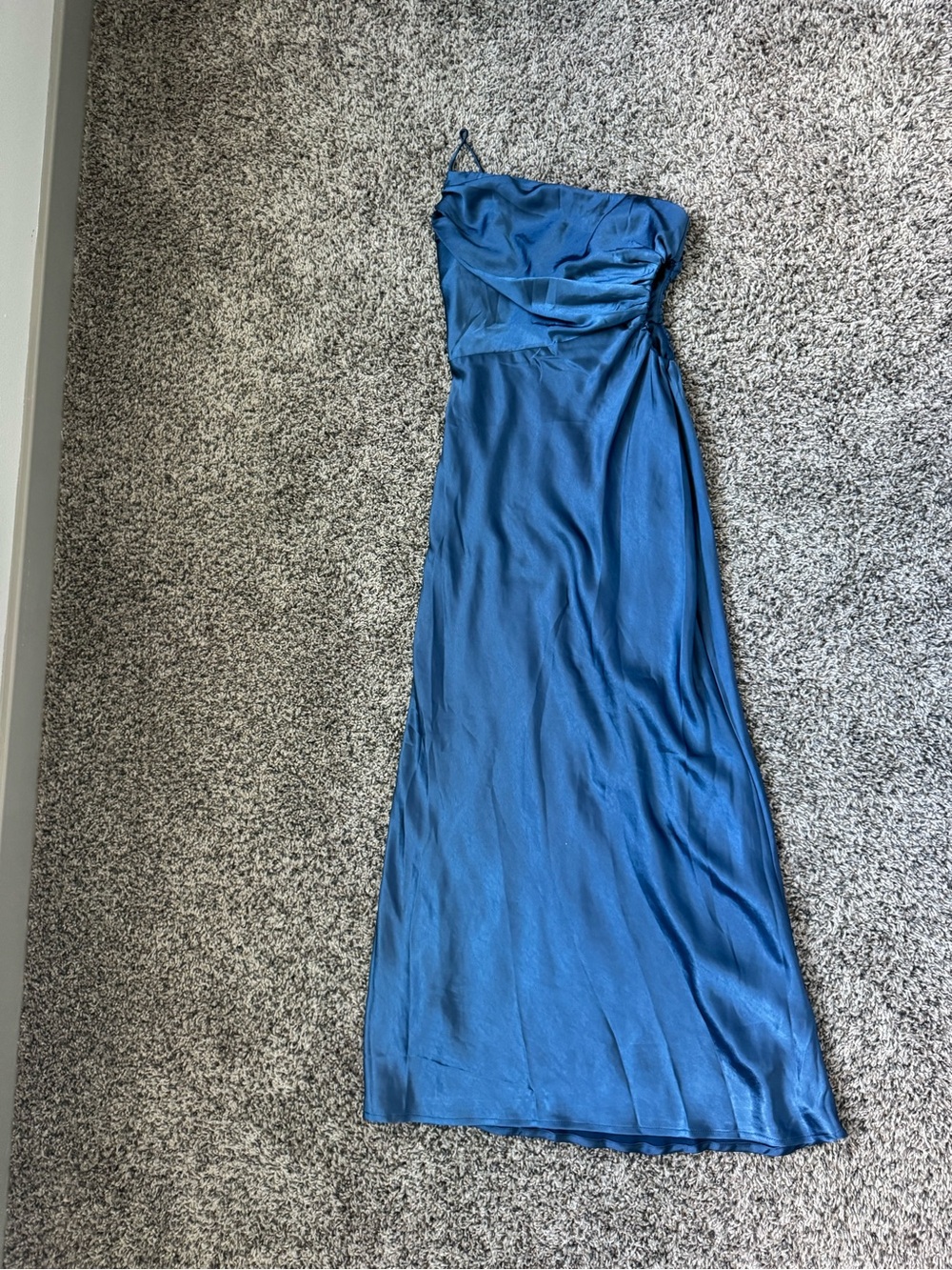 Angel Biba One-Shoulder Blue Satin Gown